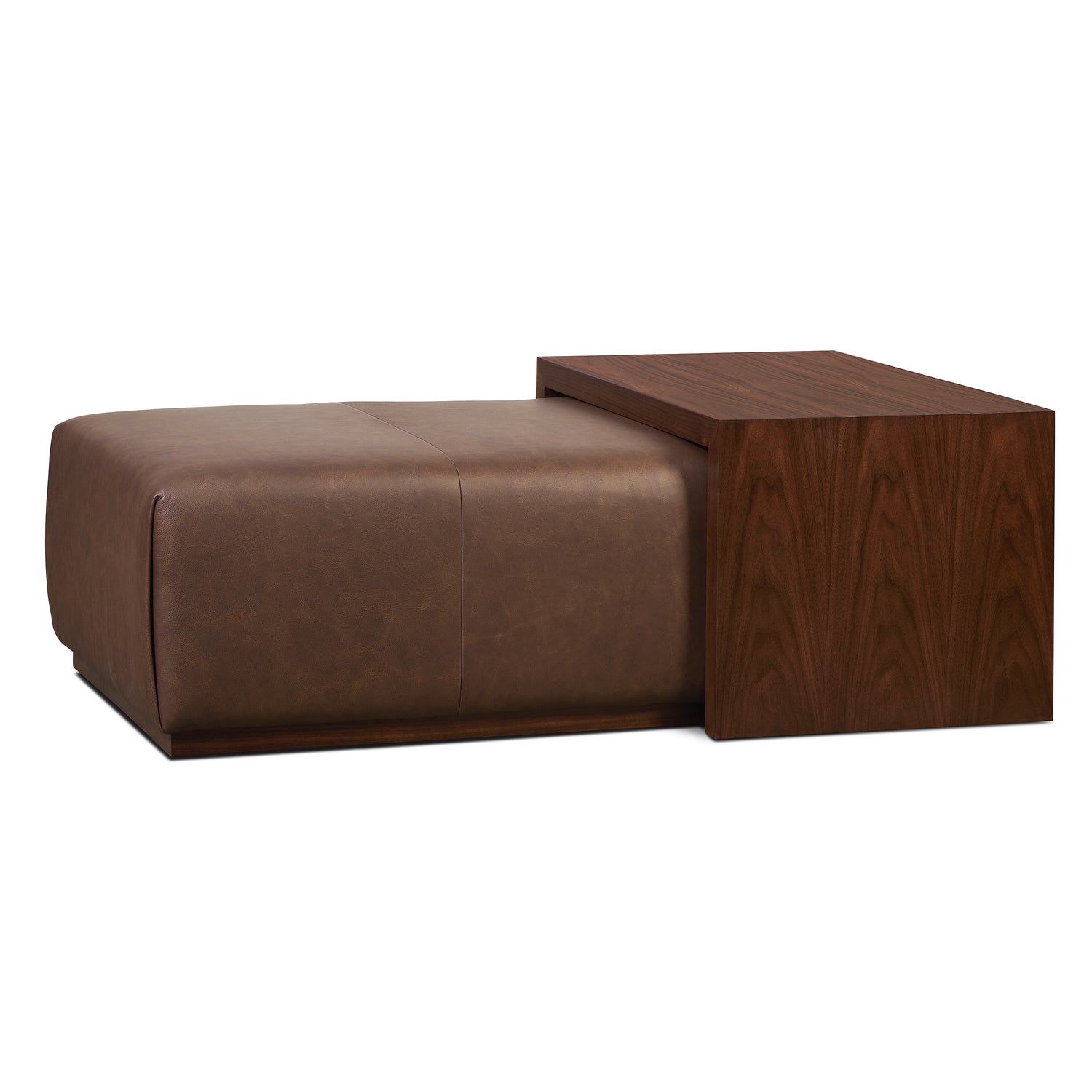 Jarmo Leather Ottoman with Walnut Table | Bridle Brown 