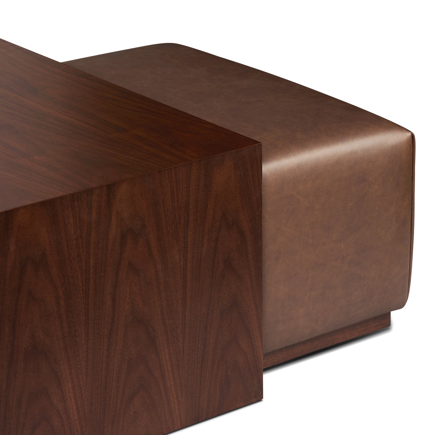 Jarmo Leather Ottoman with Walnut Table | Bridle Brown 