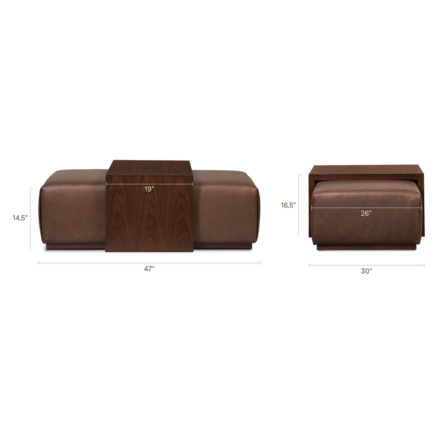 Jarmo Leather Ottoman with Walnut Table | Bridle Brown 
