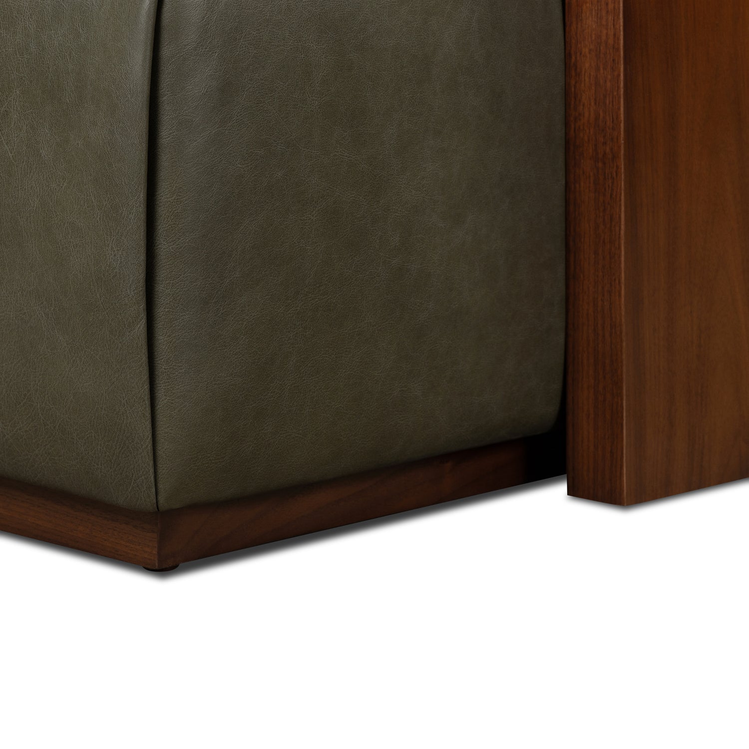 Jarmo Leather Ottoman with Walnut Table | Olivine Green 