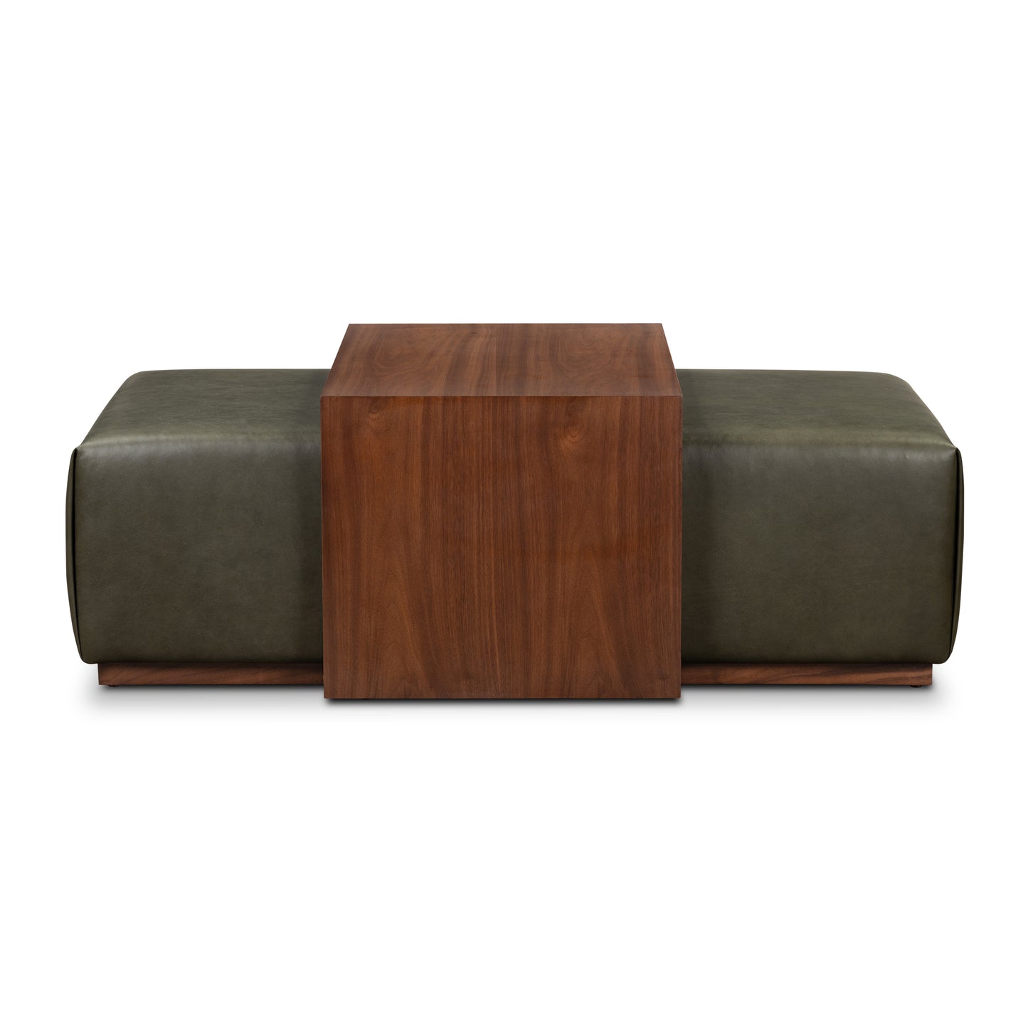 Jarmo Leather Ottoman with Walnut Table | Olivine Green