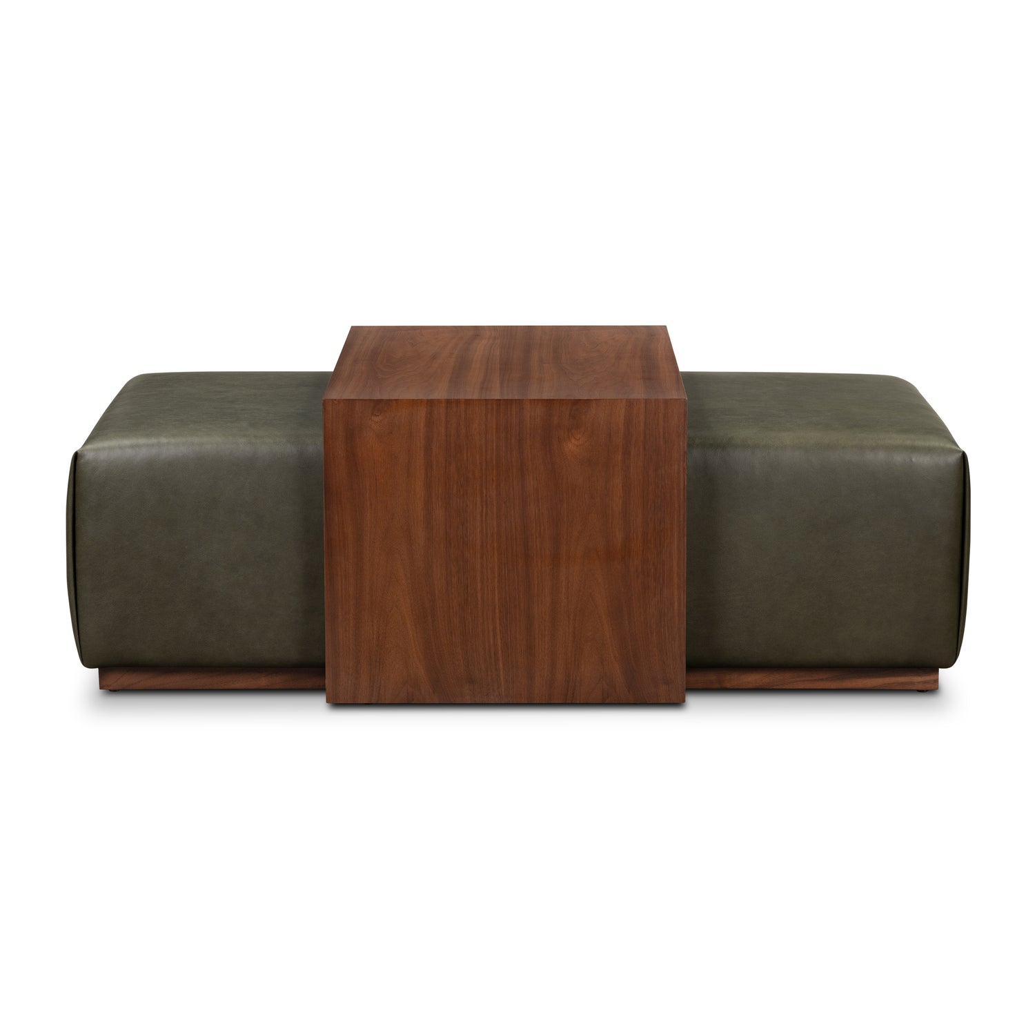 Jarmo Leather Ottoman with Walnut Table | Olivine Green 