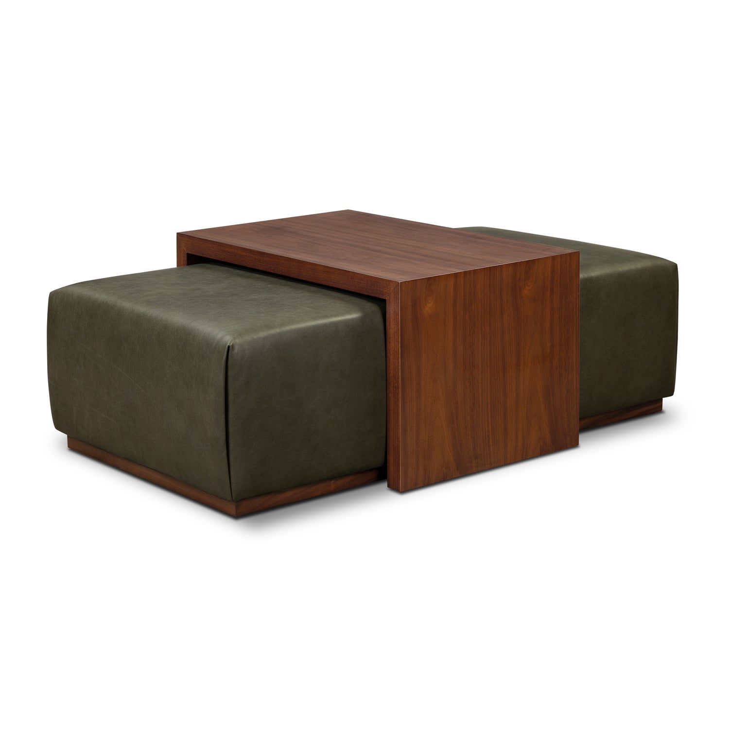 Jarmo Leather Ottoman with Walnut Table | Olivine Green 