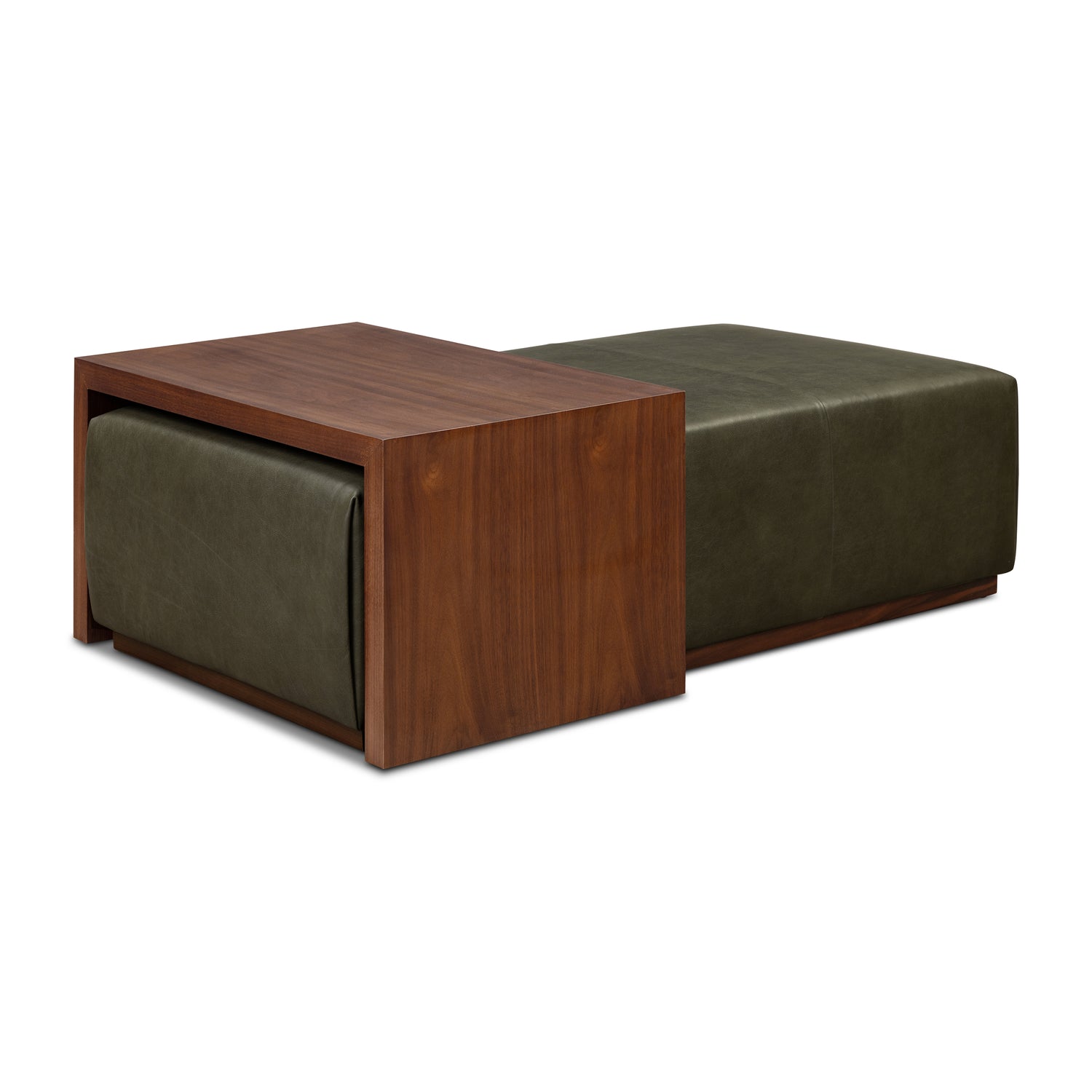 Jarmo Leather Ottoman with Walnut Table | Olivine Green 