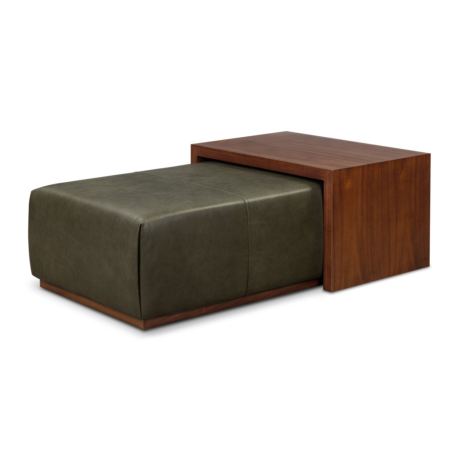 Jarmo Leather Ottoman with Walnut Table | Olivine Green 