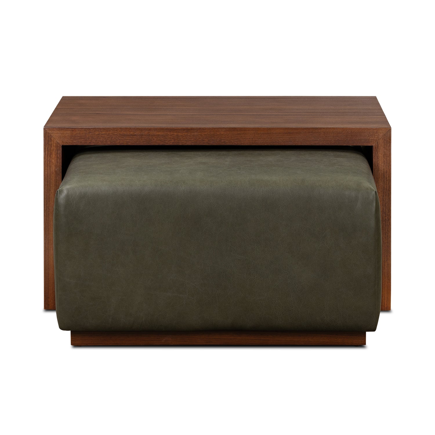 Jarmo Leather Ottoman with Walnut Table | Olivine Green 