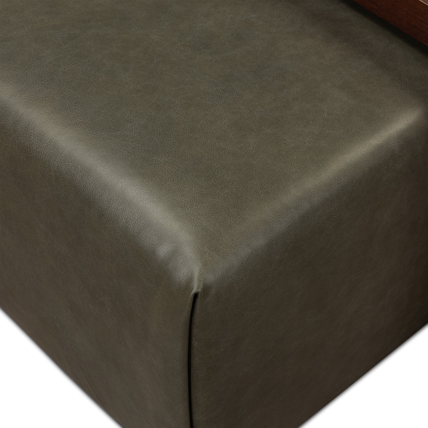 Jarmo Leather Ottoman with Walnut Table | Olivine Green 