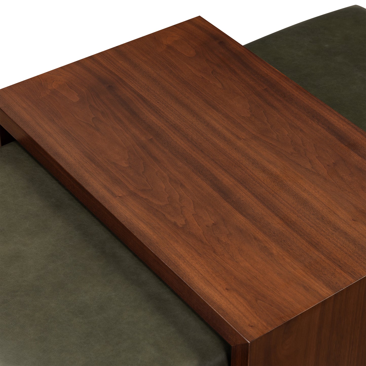 Jarmo Leather Ottoman with Walnut Table | Olivine Green