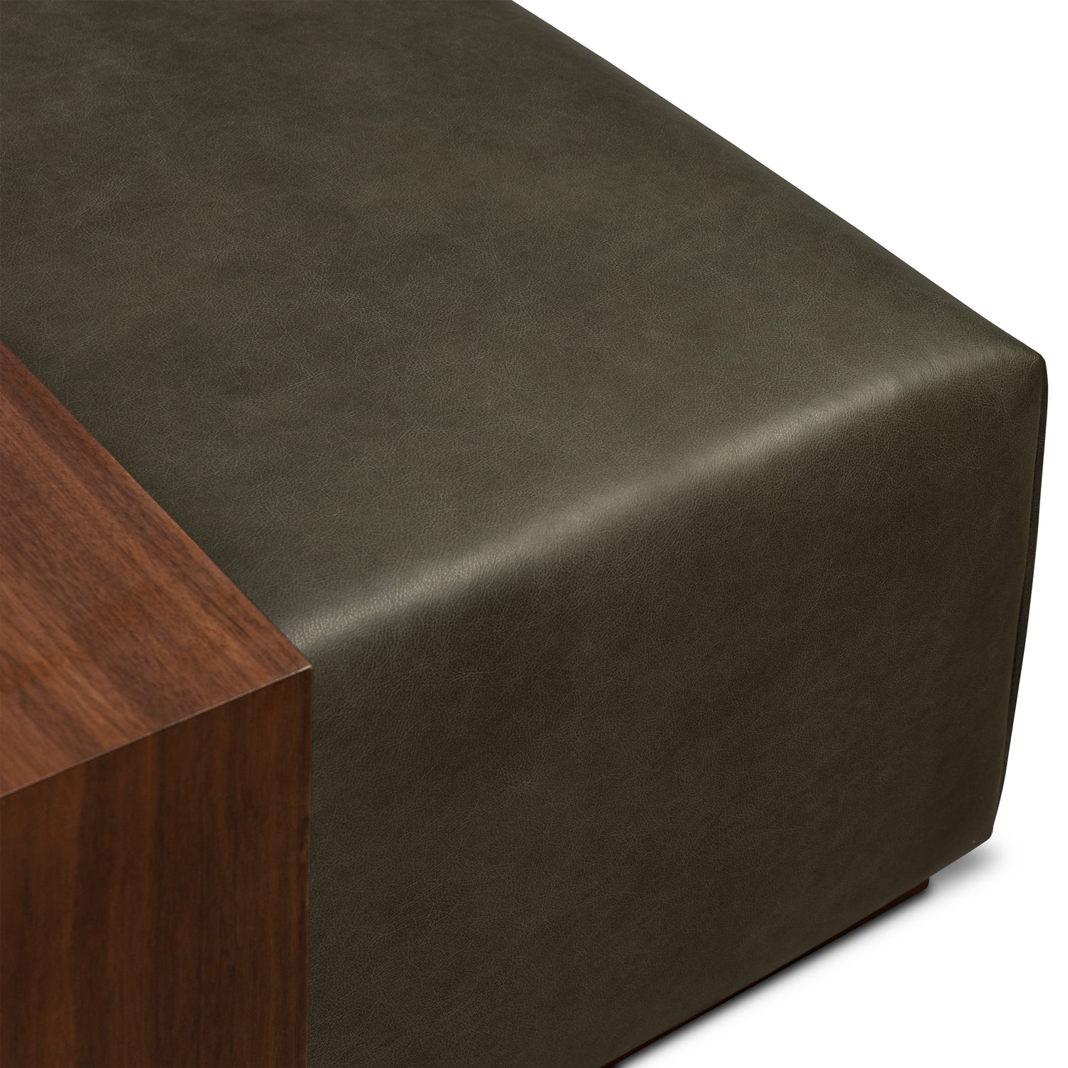 Jarmo Leather Ottoman with Walnut Table | Olivine Green 