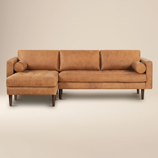 Napa 104.5" Leather Left-Facing Sectional Sofa | Cognac Tan