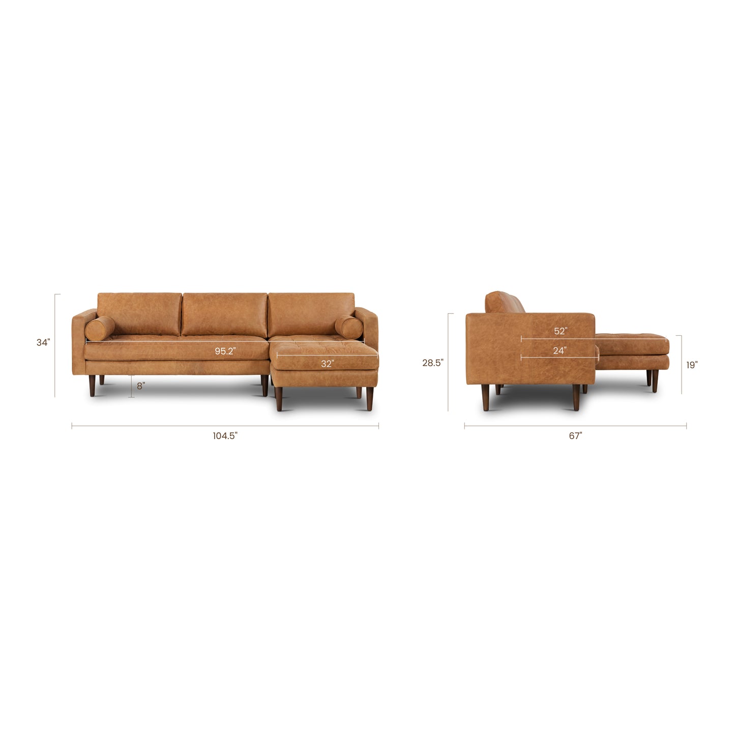 Napa 104.5" Leather Right-Facing Sectional Sofa | Cognac Tan