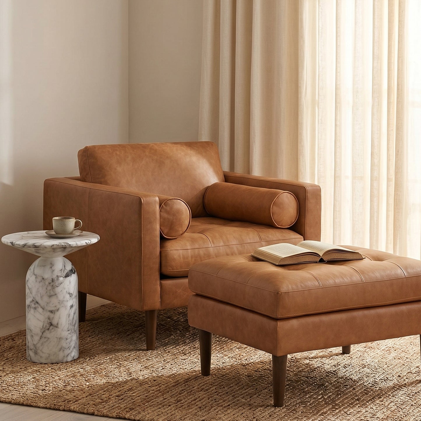 Napa Leather Lounge Chair | Cognac Tan | Single