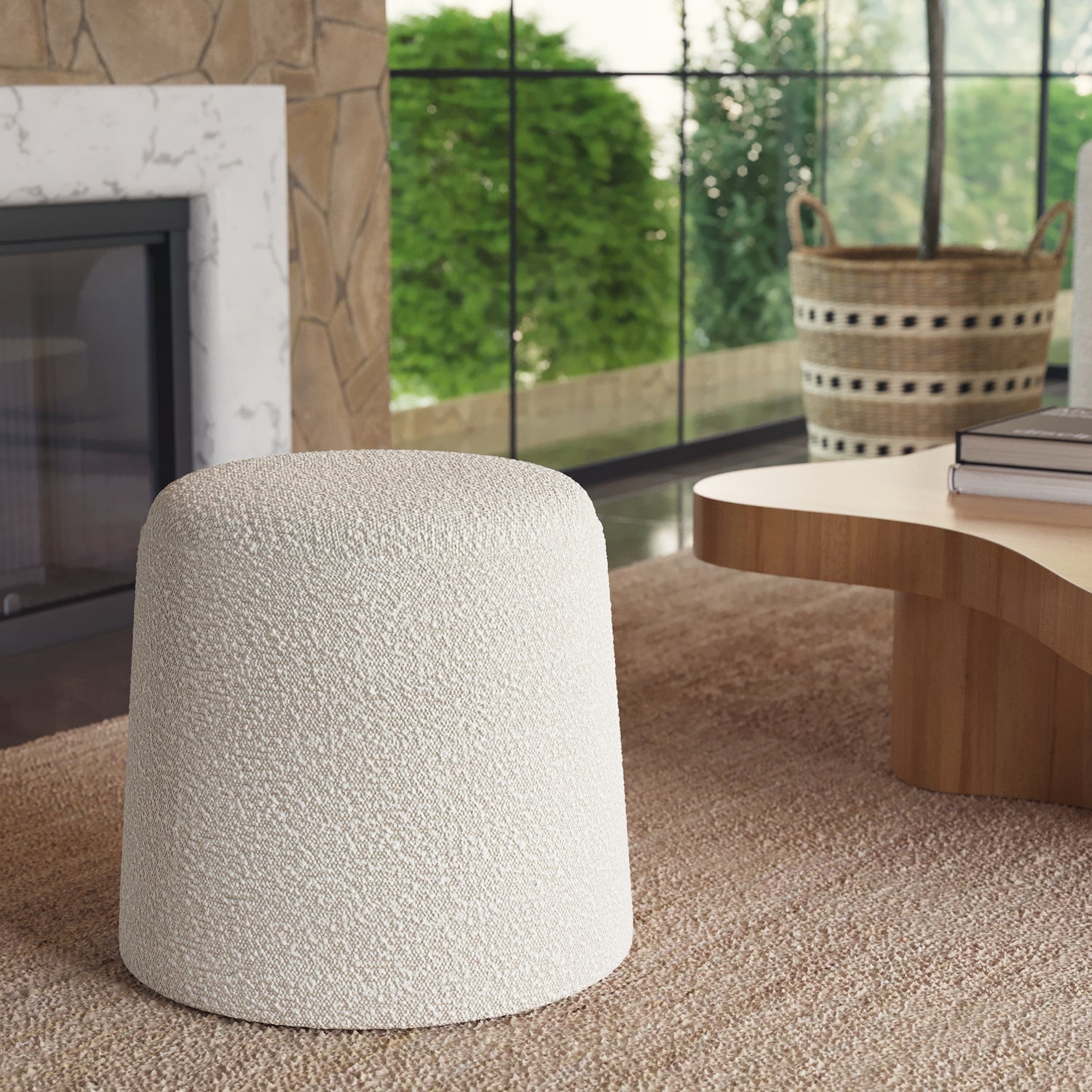 Basel Ottoman | Crema White Boucle lifestyle_image