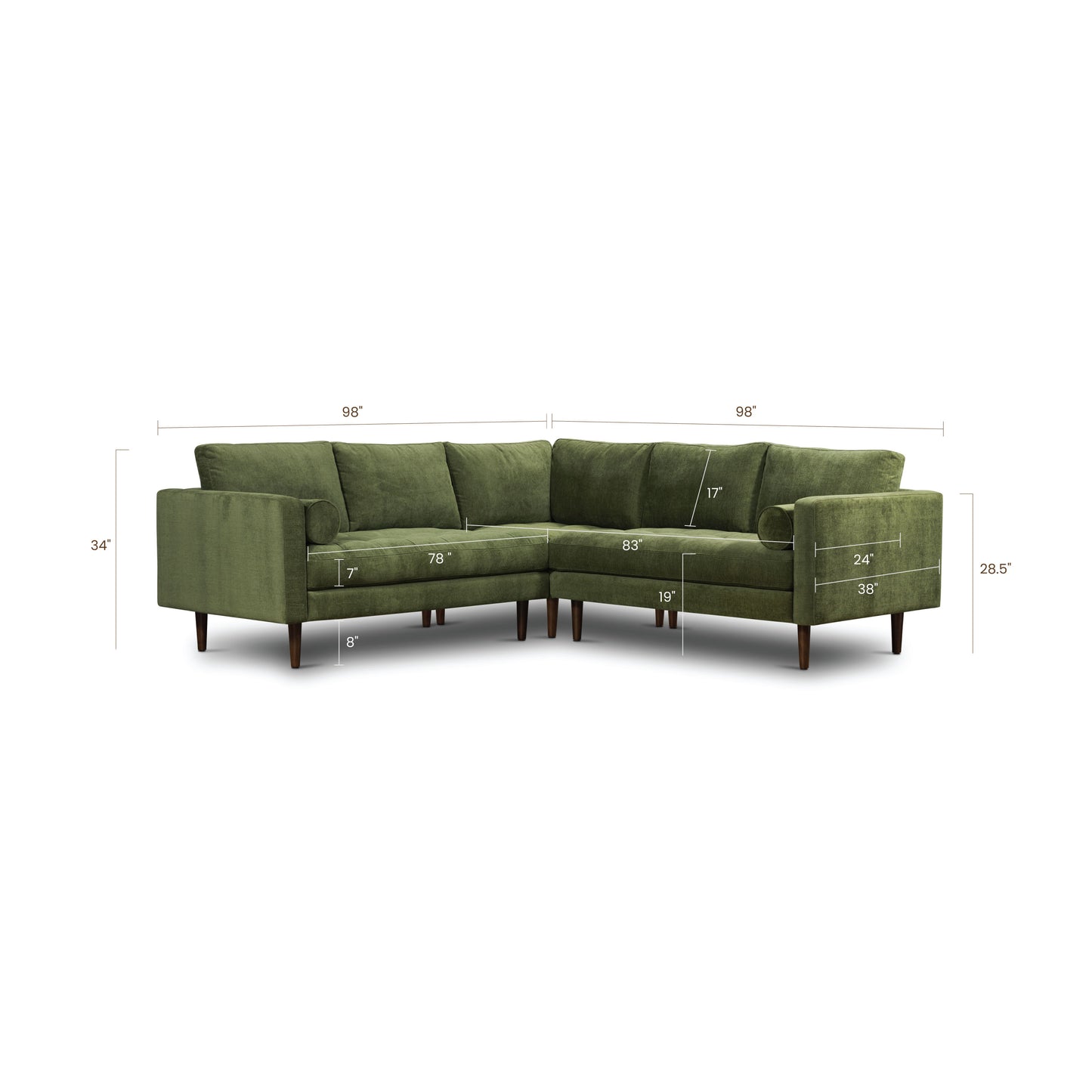 Napa Velvet Corner Sectional Sofa | Distressed Green