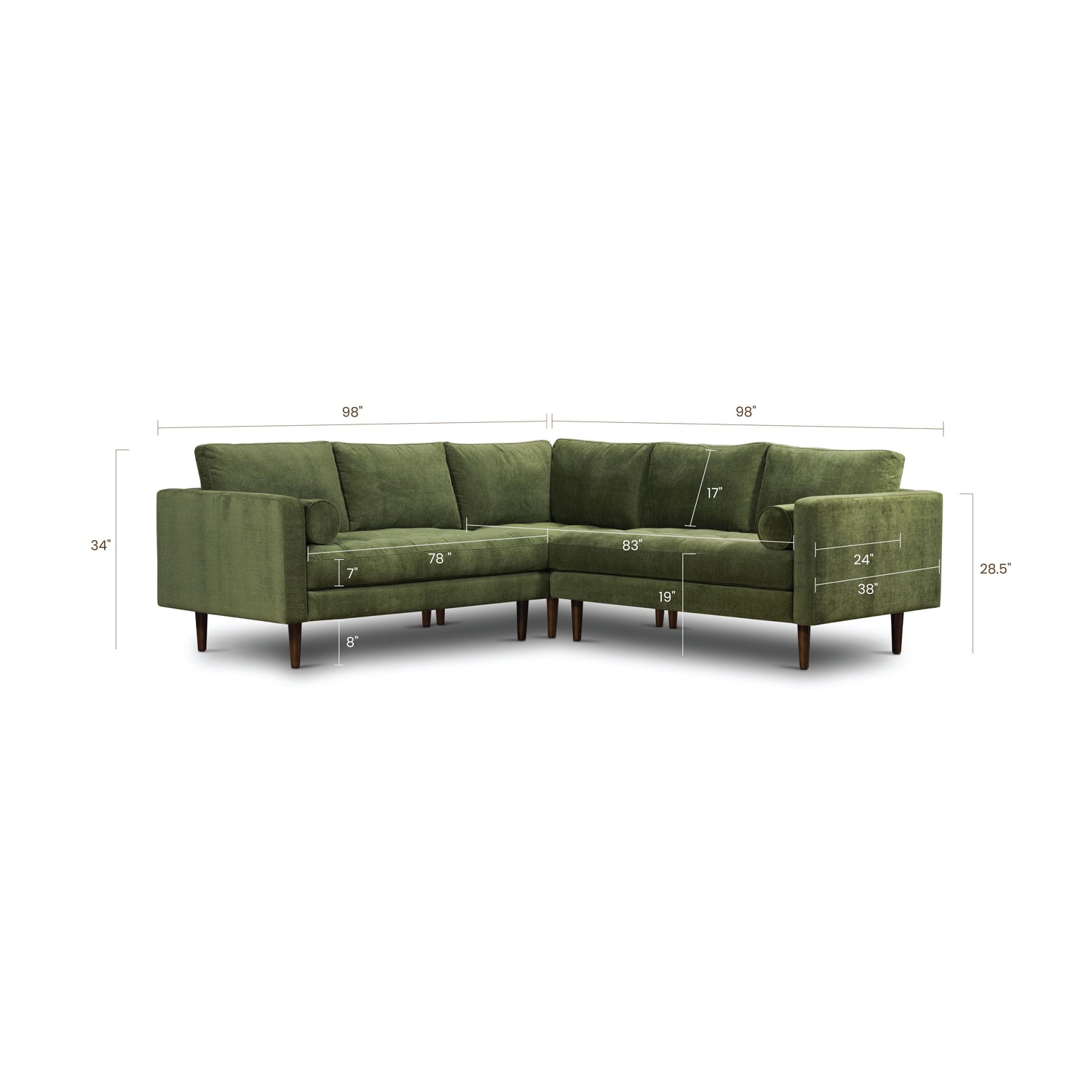 Napa Velvet Corner Sectional Sofa | Distressed Green 