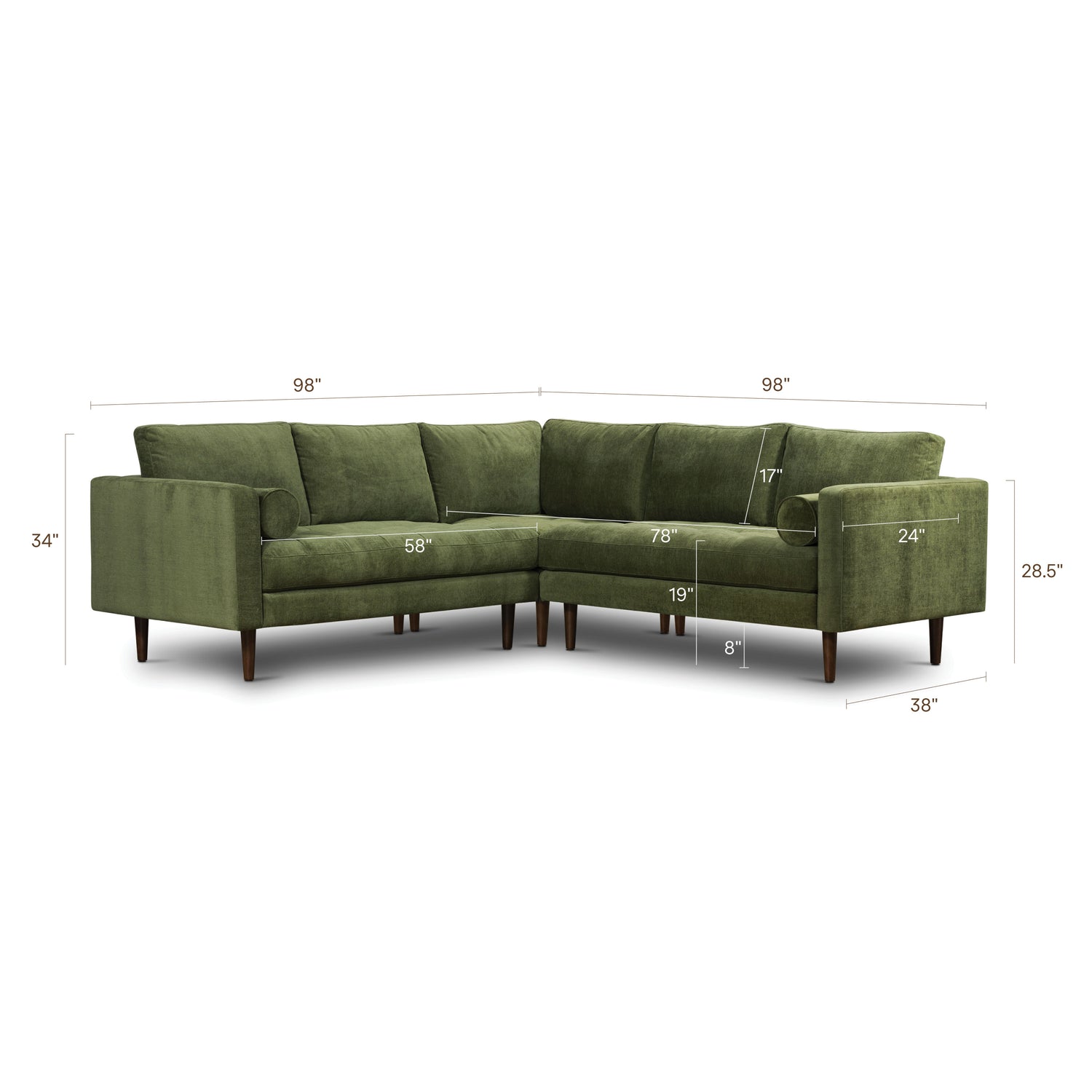 Napa Velvet Corner Sectional Sofa | Distressed Green 