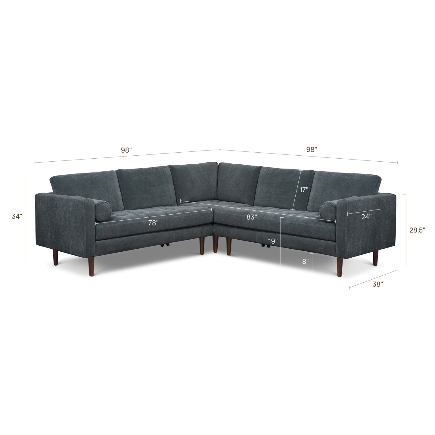 Napa Velvet Corner Sectional Sofa | Boreal Blue