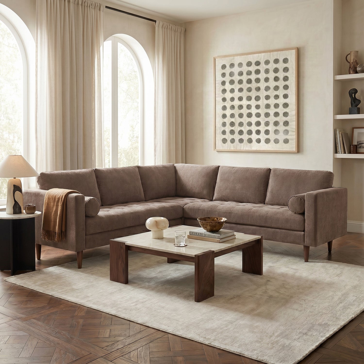 Napa Velvet Corner Sectional Sofa | Willow Brown lifestyle_image