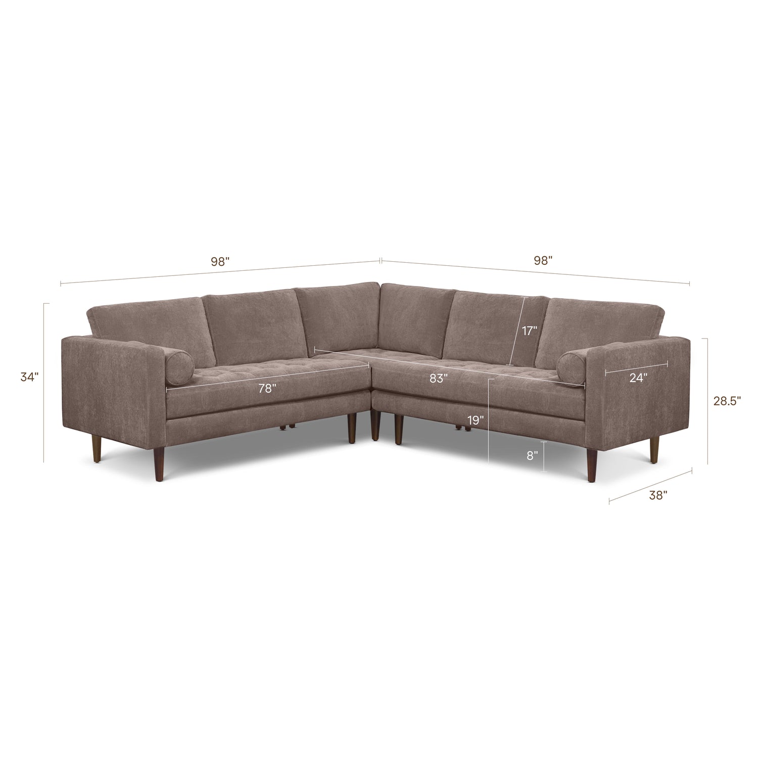 Napa Velvet Corner Sectional Sofa | Willow Brown 