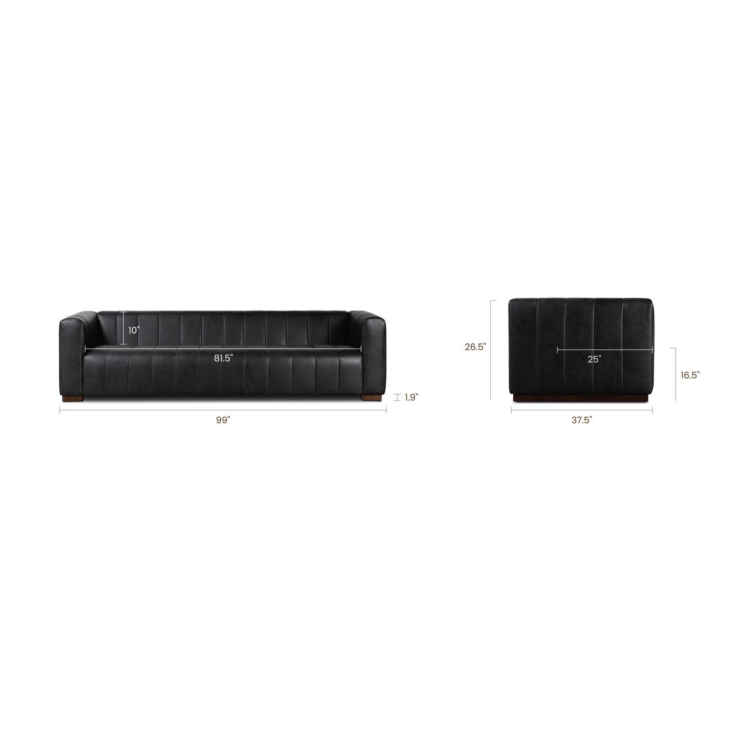 Canale 99" Leather Sofa | Onyx Black