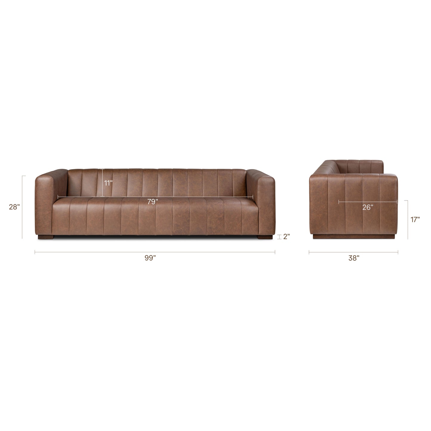 Canale 99" Leather Sofa | Caramel Brown