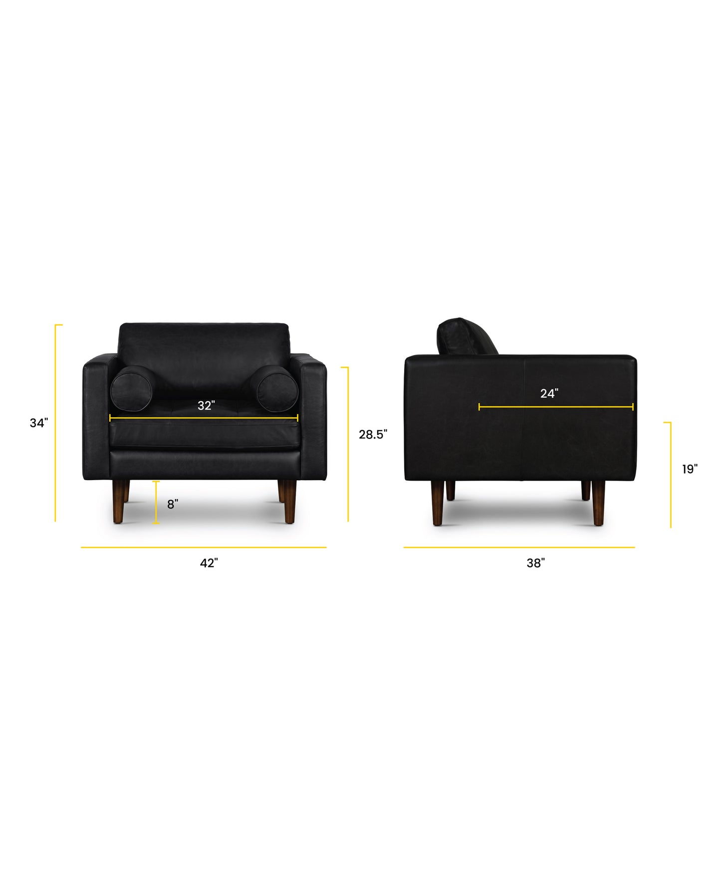 Napa Leather Lounge Chair | Onyx Black | Set of 2