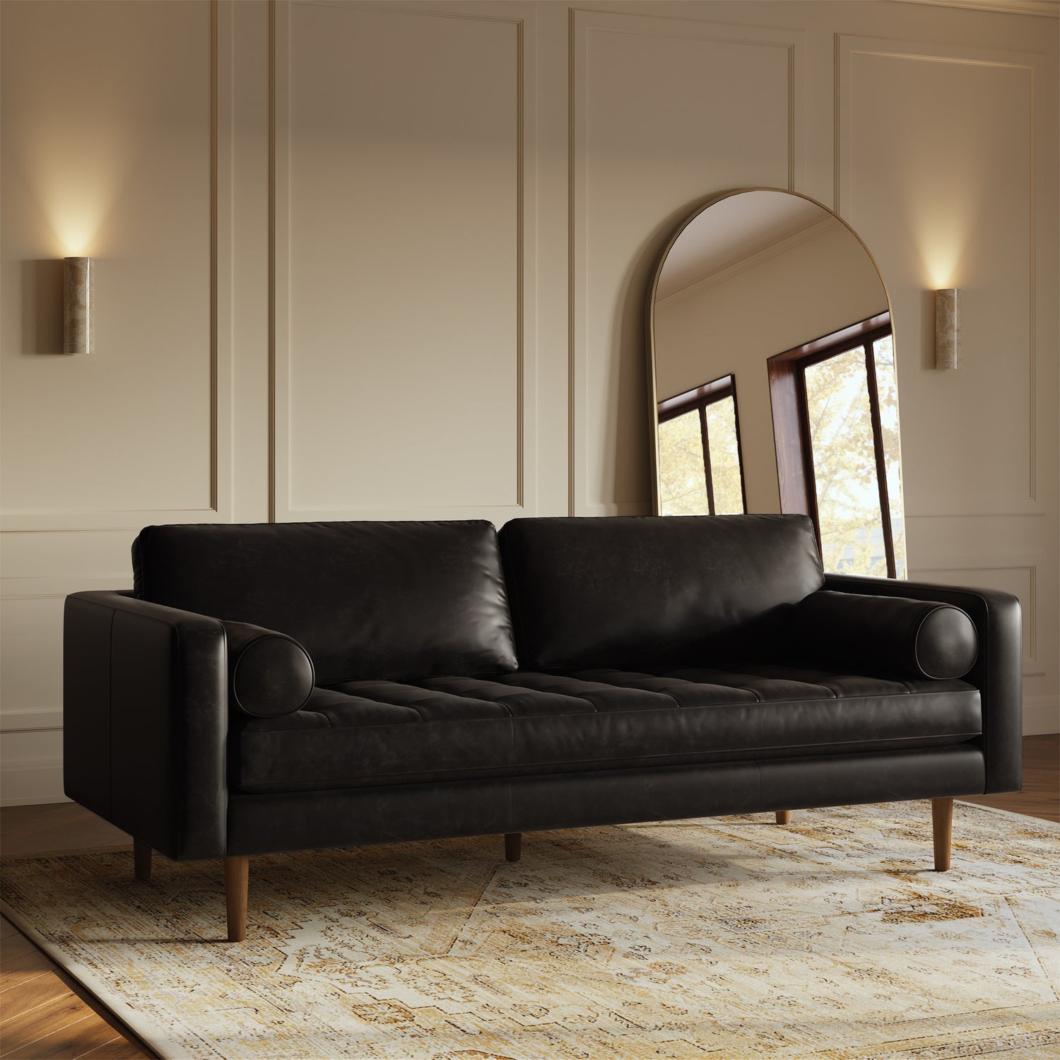 Napa 88.5” Leather Sofa | Onyx Black lifestyle_image