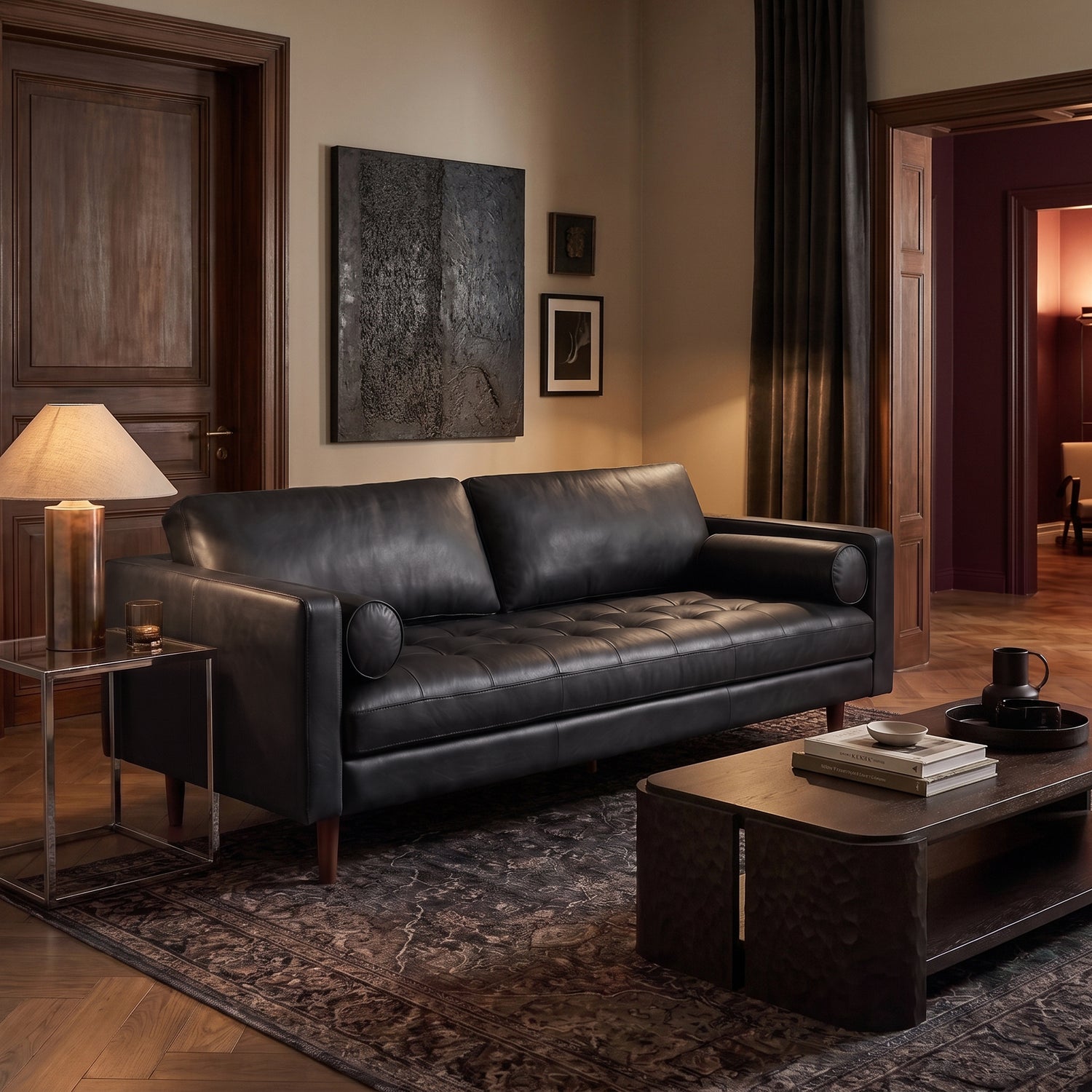 Napa 88.5” Leather Sofa | Onyx Black lifestyle_image
