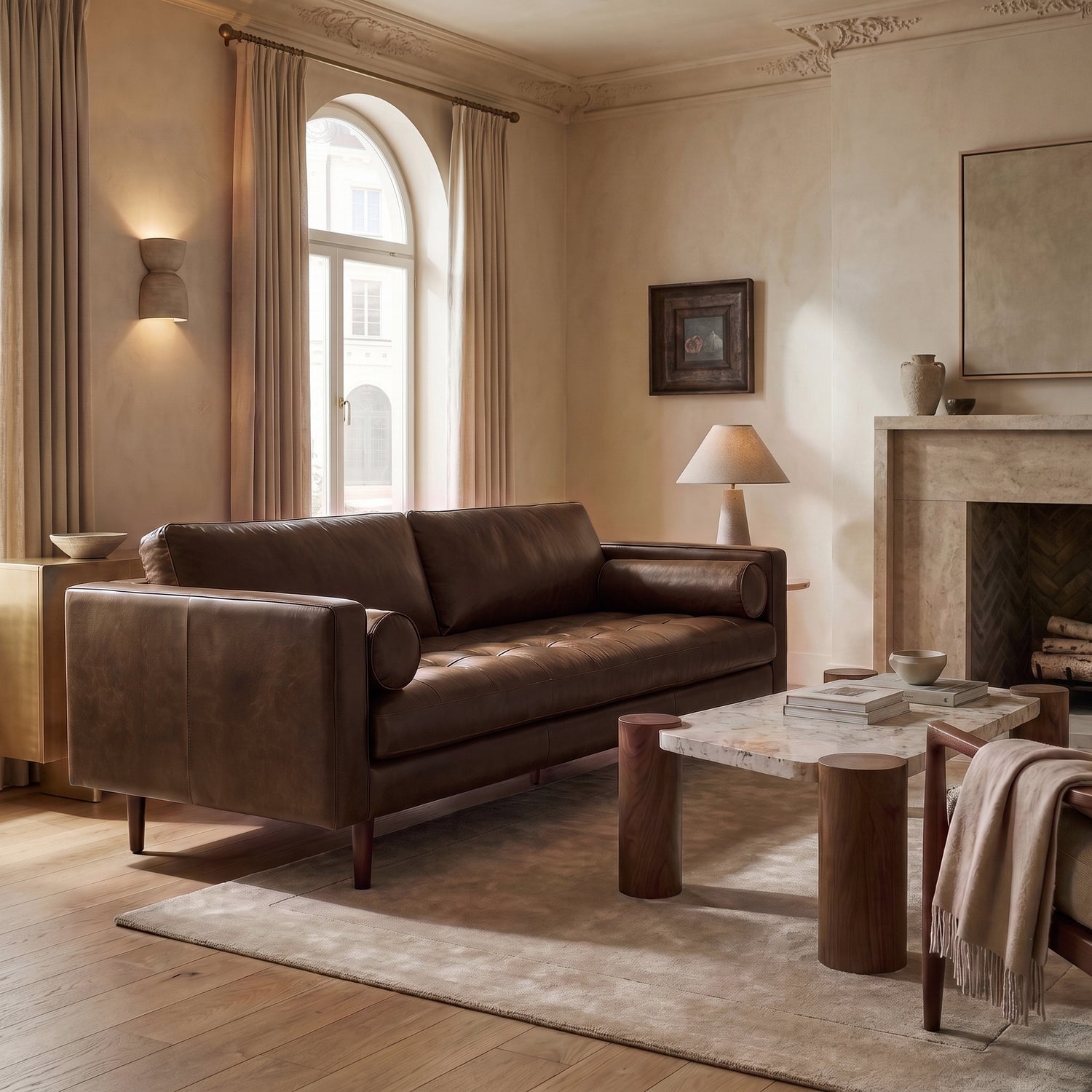 Napa 88.5” Leather Sofa | Cocoa Brown lifestyle_image