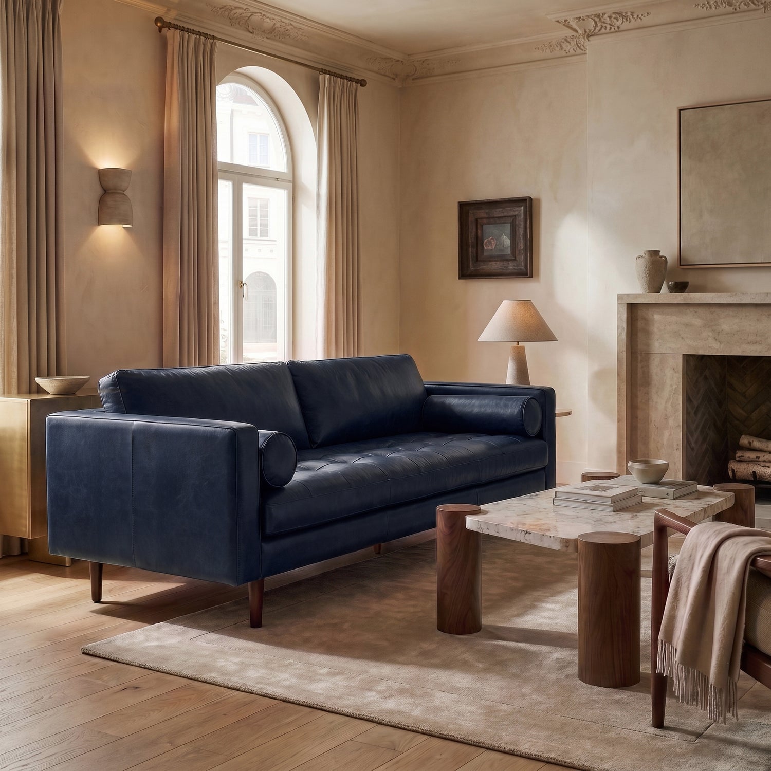 Napa 88.5” Leather Sofa | Midnight Blue lifestyle_image