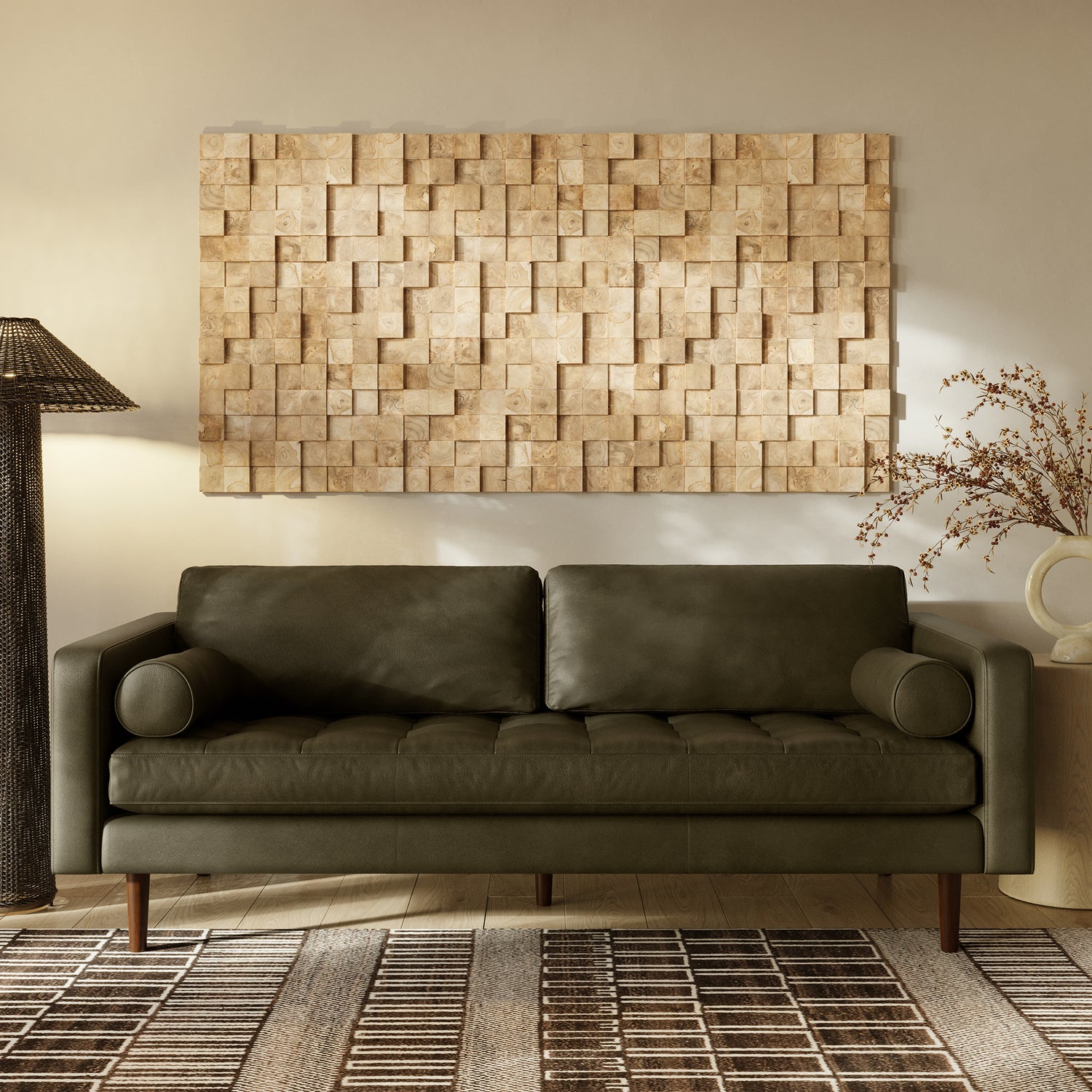 Napa 88.5” Leather Sofa | Olivine Green lifestyle_image