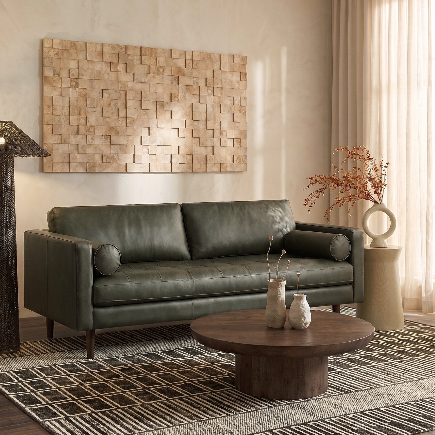 Napa 88.5” Leather Sofa | Olivine Green lifestyle_image