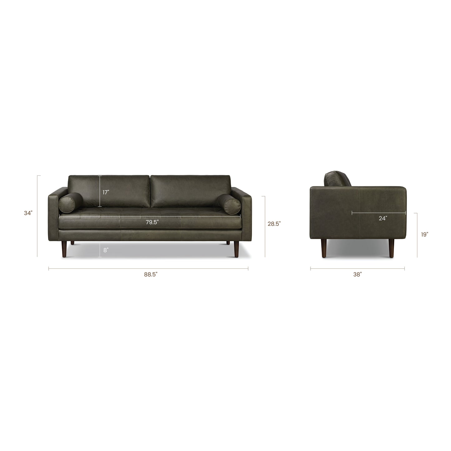 Napa 88.5” Leather Sofa | Olivine Green
