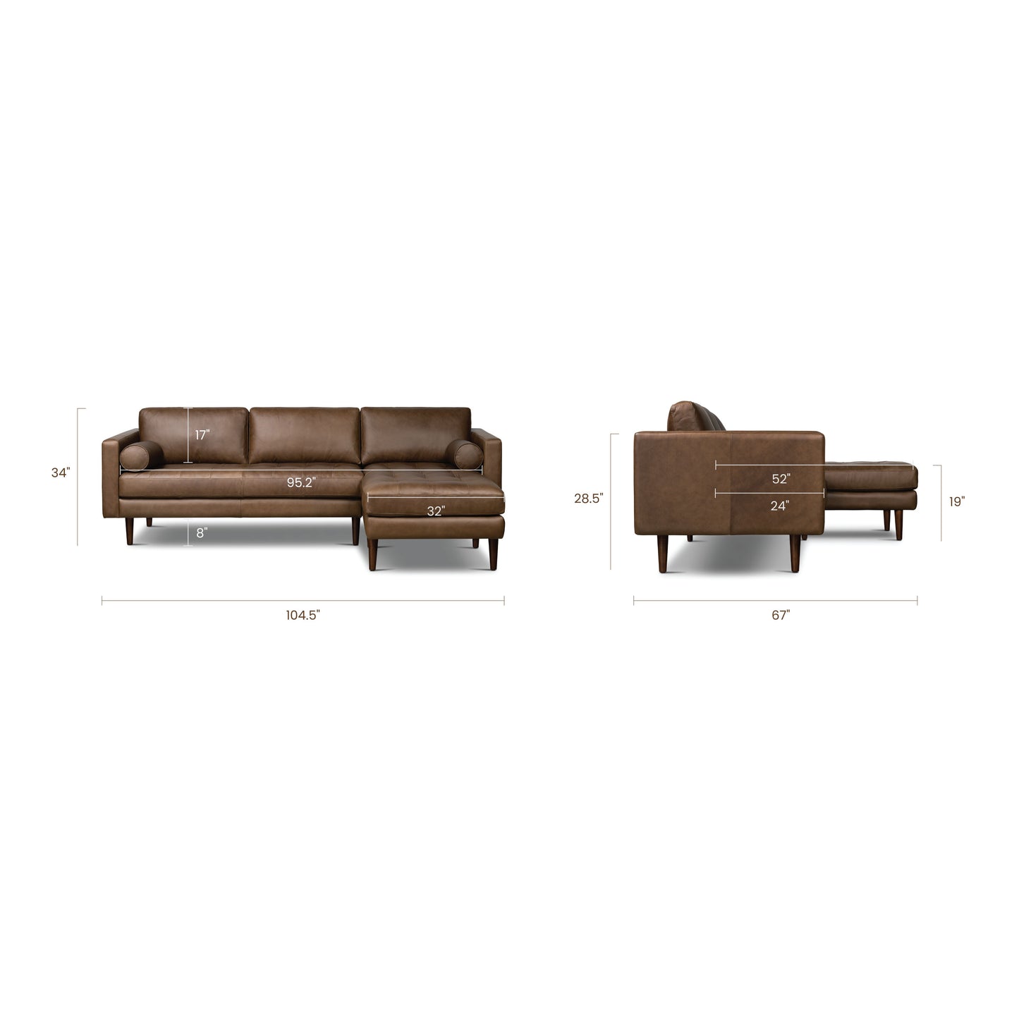 Napa 104.5" Leather Right-Facing Sectional Sofa | Cocoa Brown