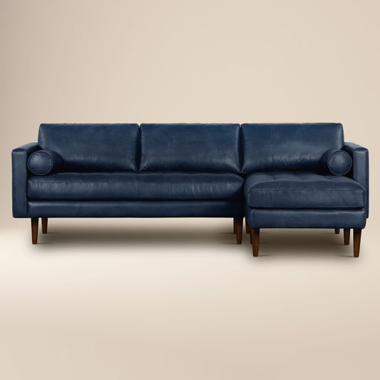 Napa 104.5" Leather Right-Facing Sectional Sofa | Midnight Blue
