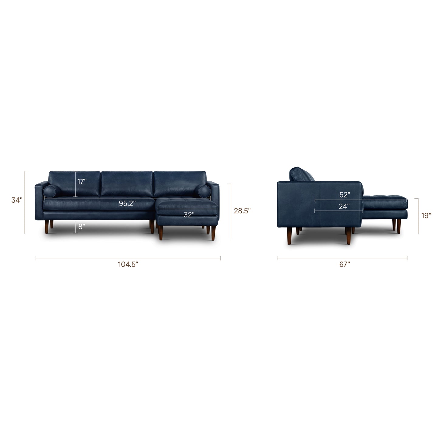 Napa 104.5" Leather Right-Facing Sectional Sofa | Midnight Blue