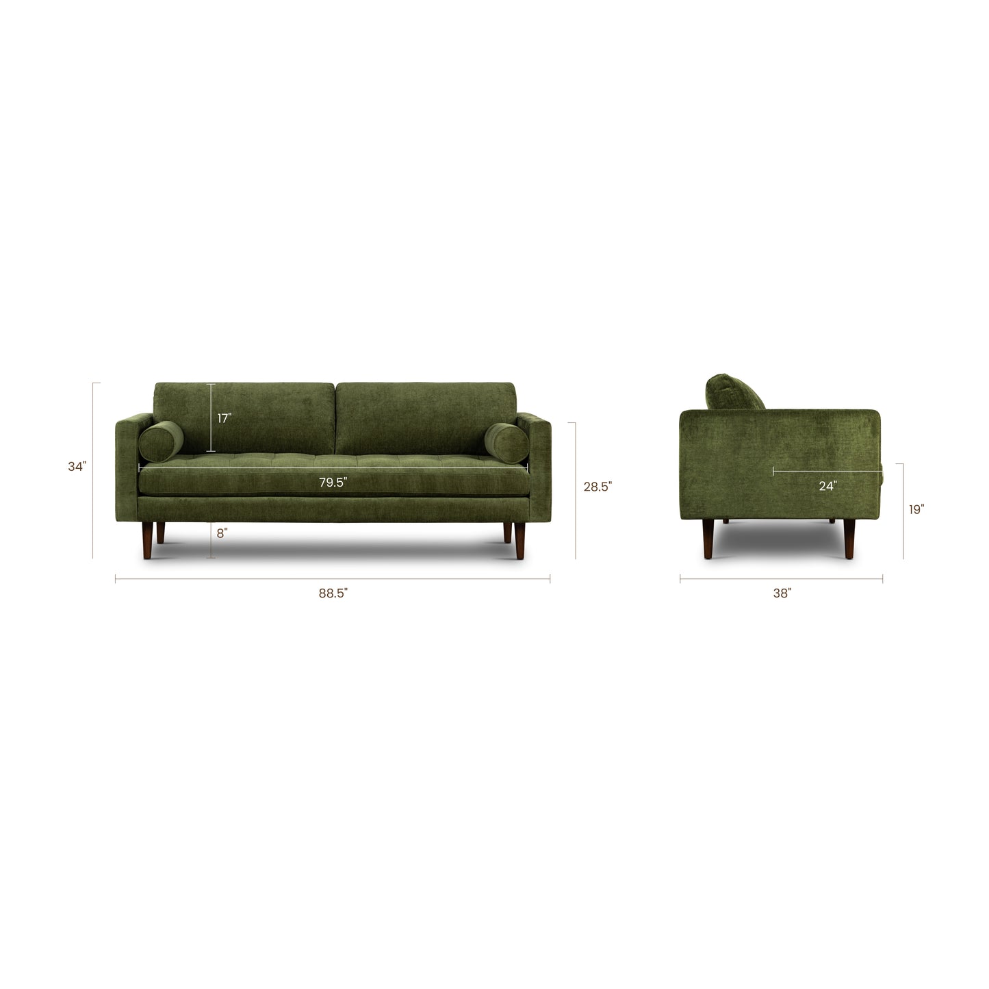 Napa 88.5" Velvet Sofa | Distressed Green