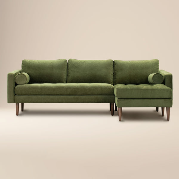 Napa Velvet Right-Facing Sectional Sofa | Distressed Green