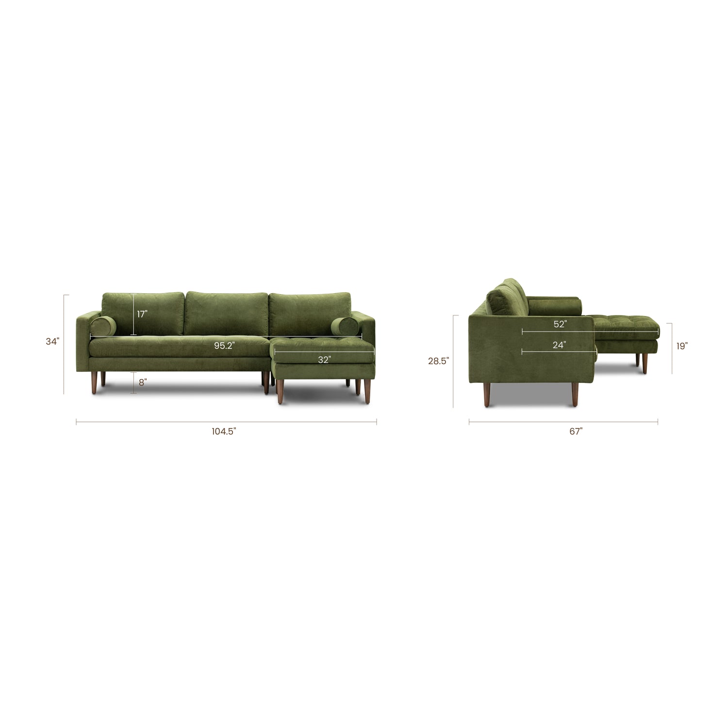 Napa Velvet Right-Facing Sectional Sofa | Distressed Green 