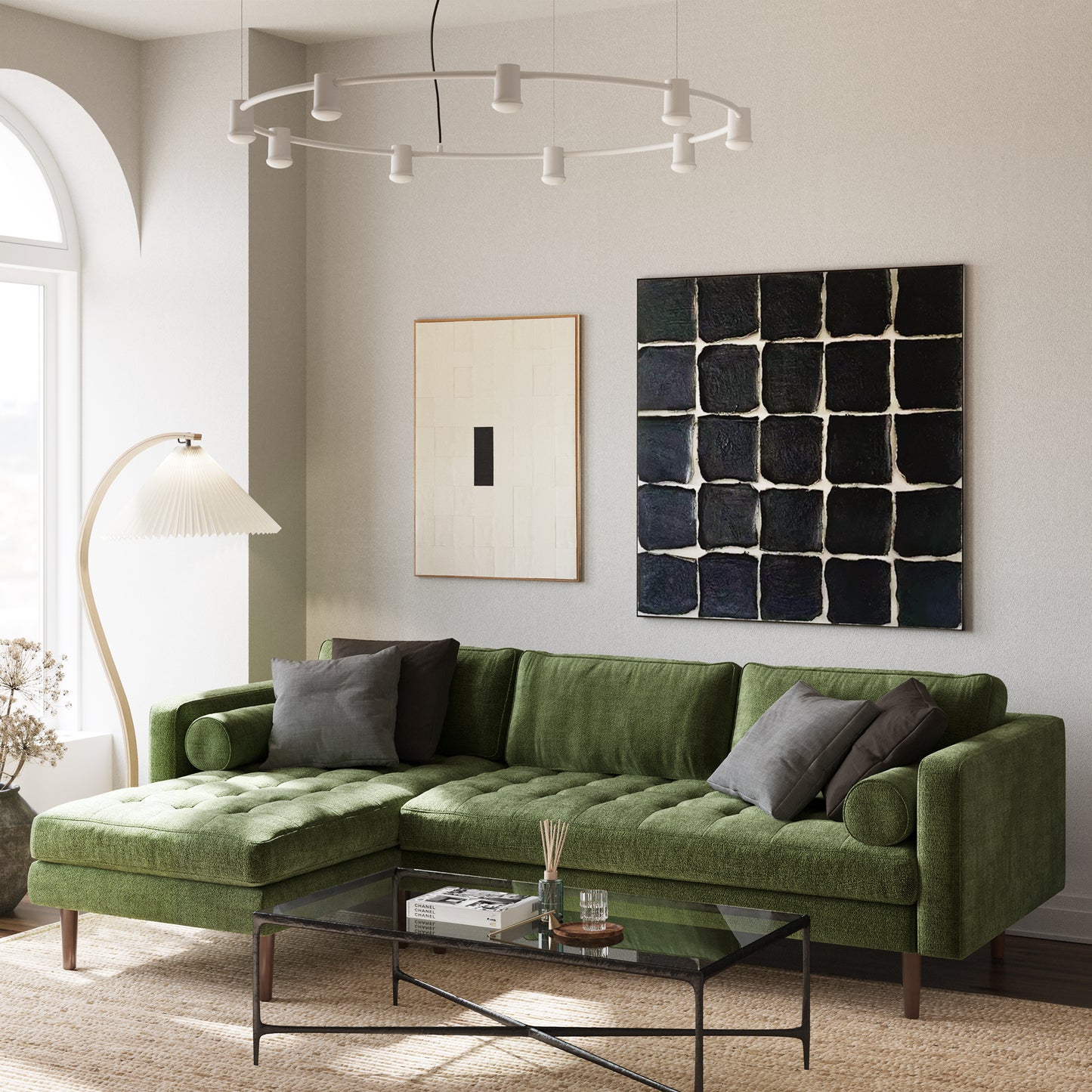 Napa Velvet Left-Facing Sectional Sofa | Distressed Green
