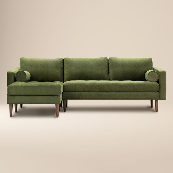 Napa Velvet Left-Facing Sectional Sofa | Distressed Green