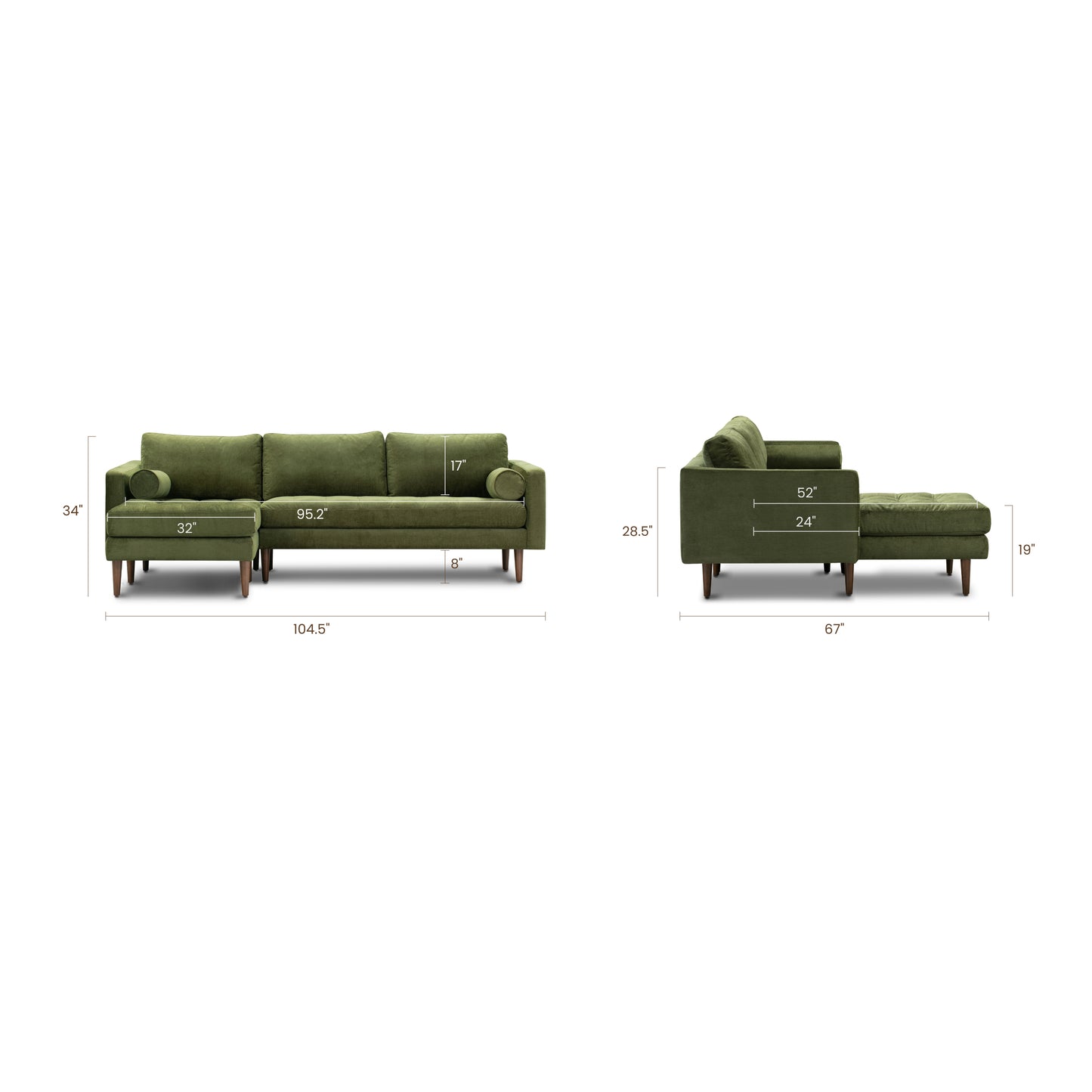 Napa Velvet Left-Facing Sectional Sofa | Distressed Green