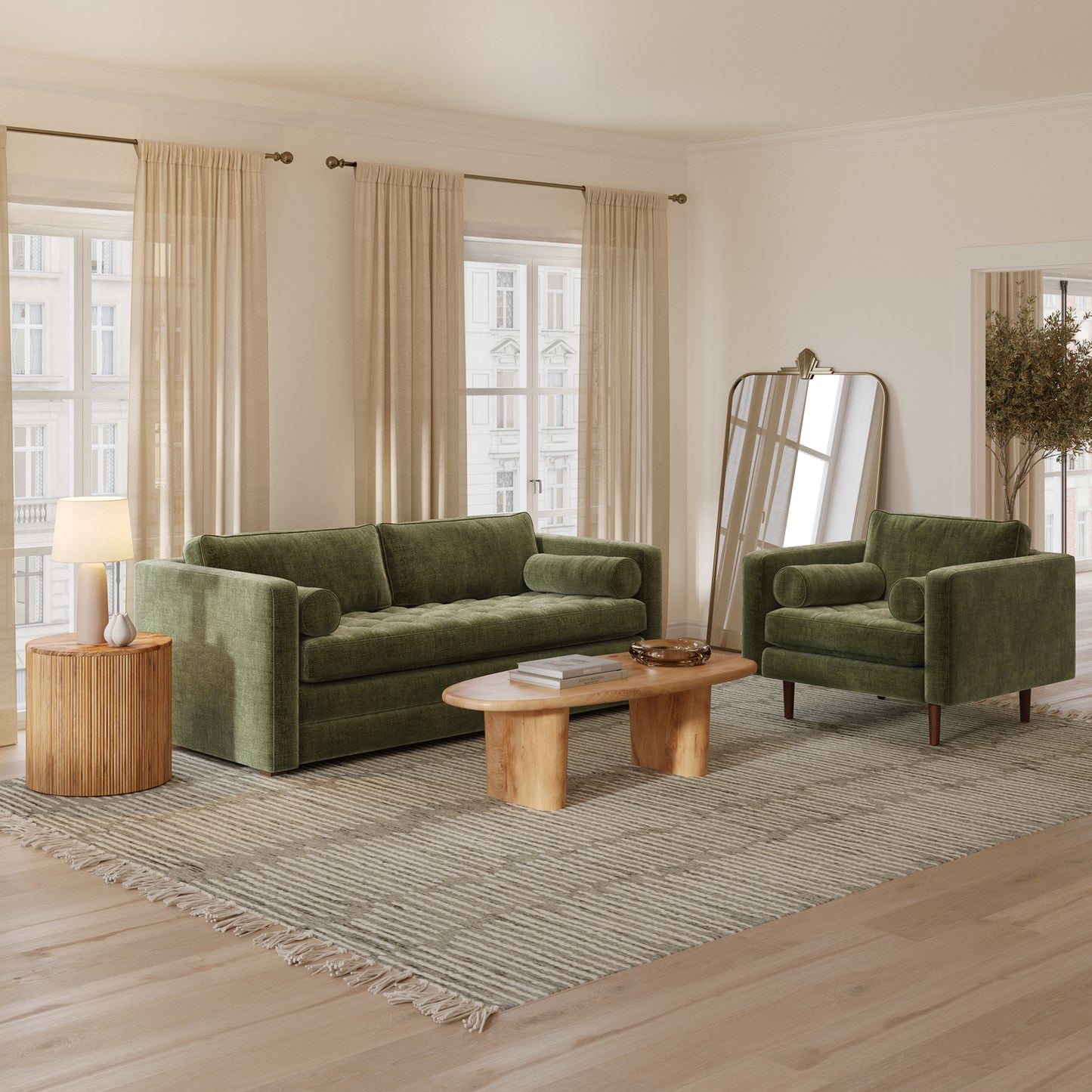 Napa Velvet Lounge Chair | Distressed Green | Set of 2