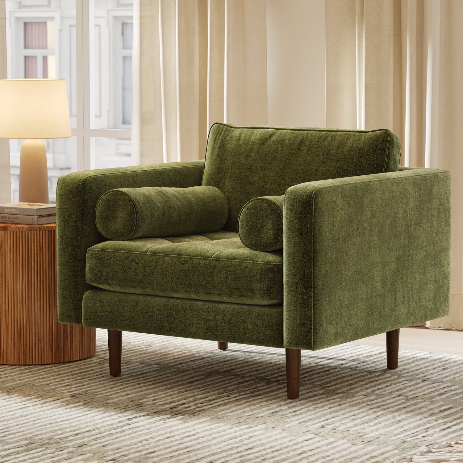 Napa Velvet Lounge Chair | Distressed Green | Single lifestyle_image