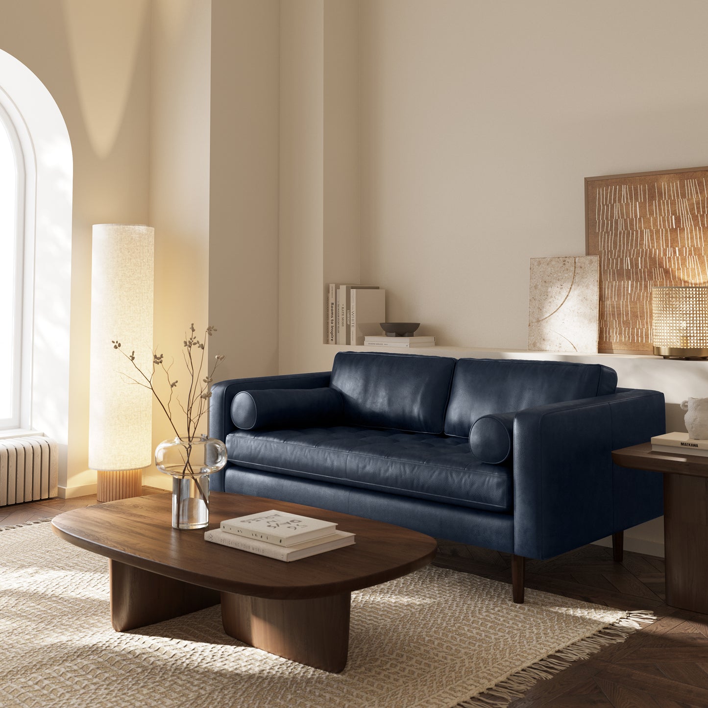 Napa 72" Leather Apartment Sofa | Midnight Blue