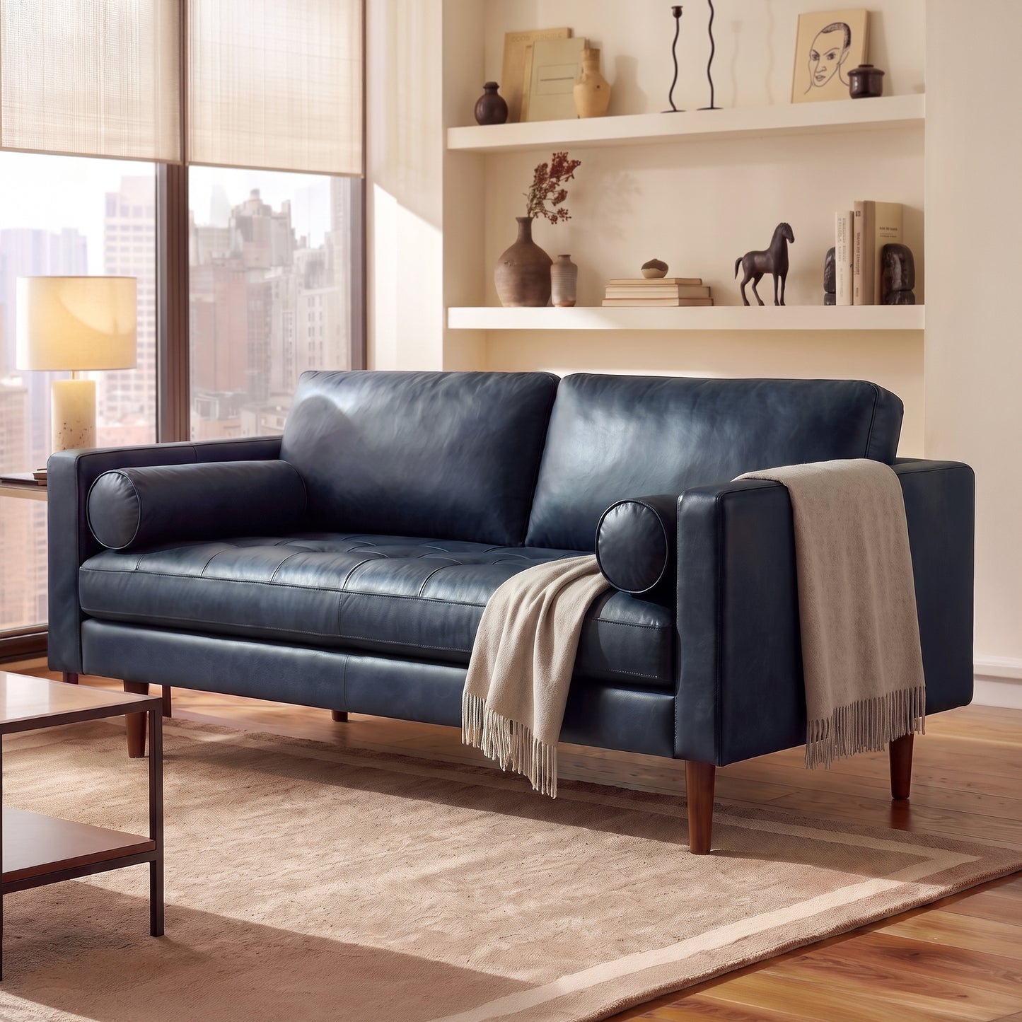 Napa 72" Leather Apartment Sofa | Midnight Blue