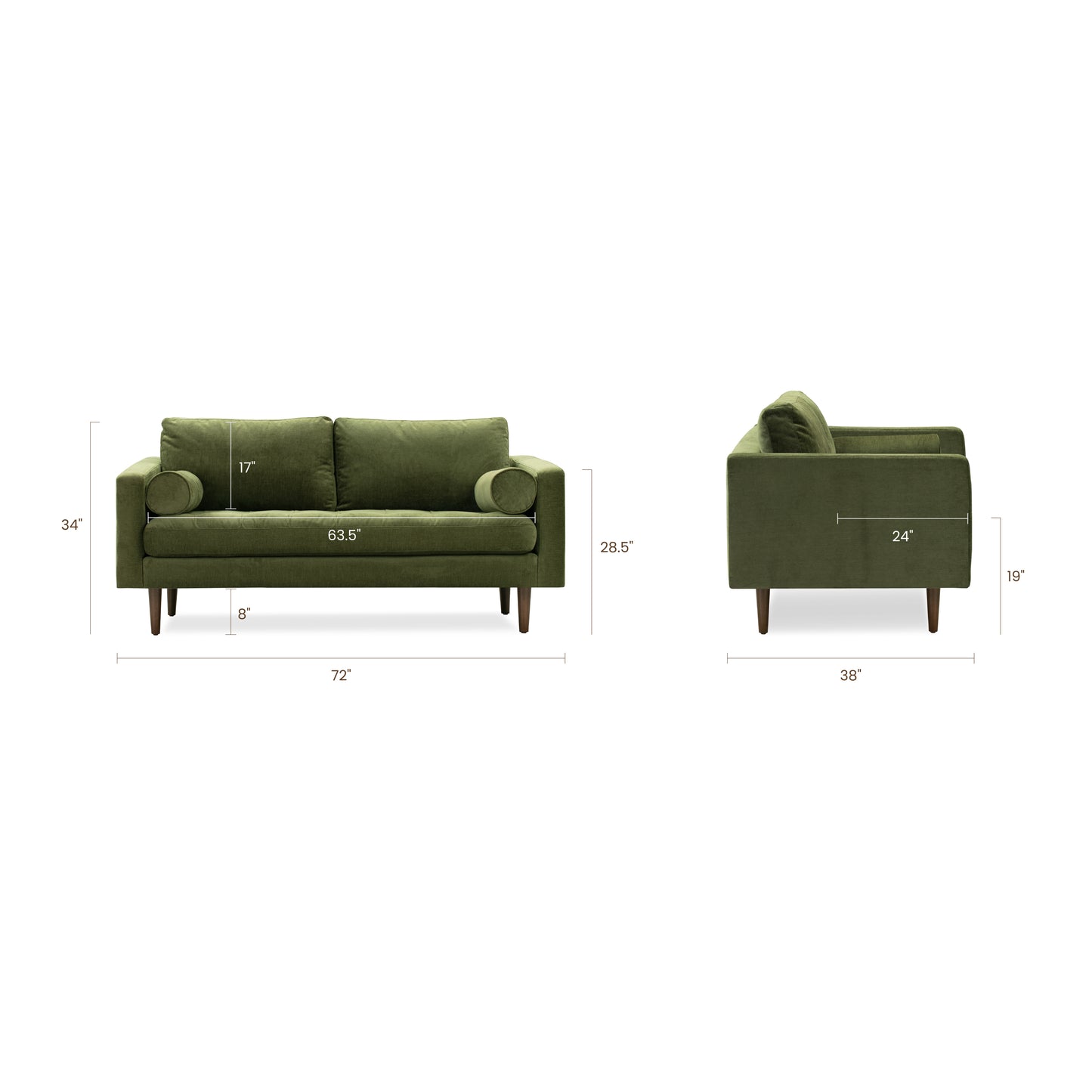 Napa 72" Velvet Apartment Sofa | Distressed Green