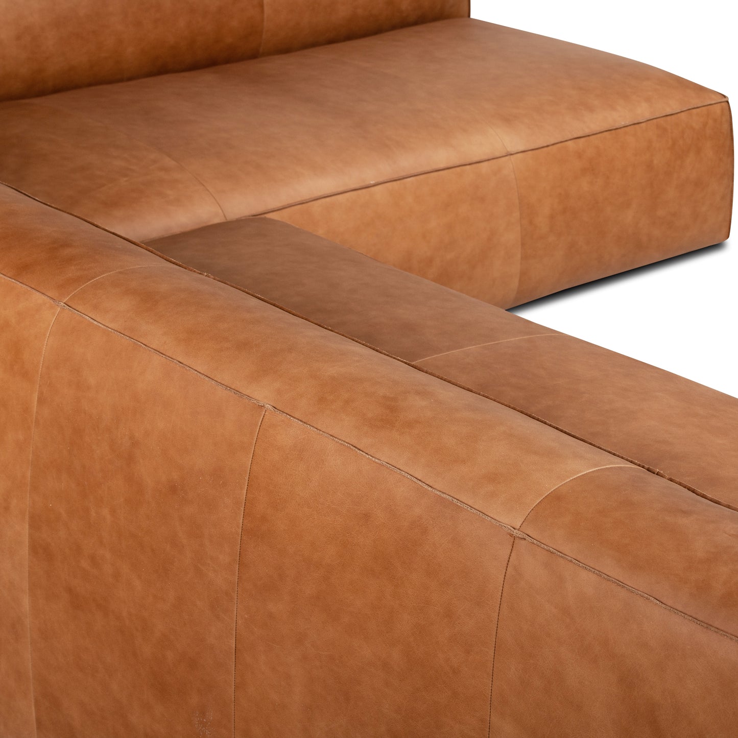 Piazza 123.5" Leather L-Shaped Corner Sectional Sofa | Saddle Tan