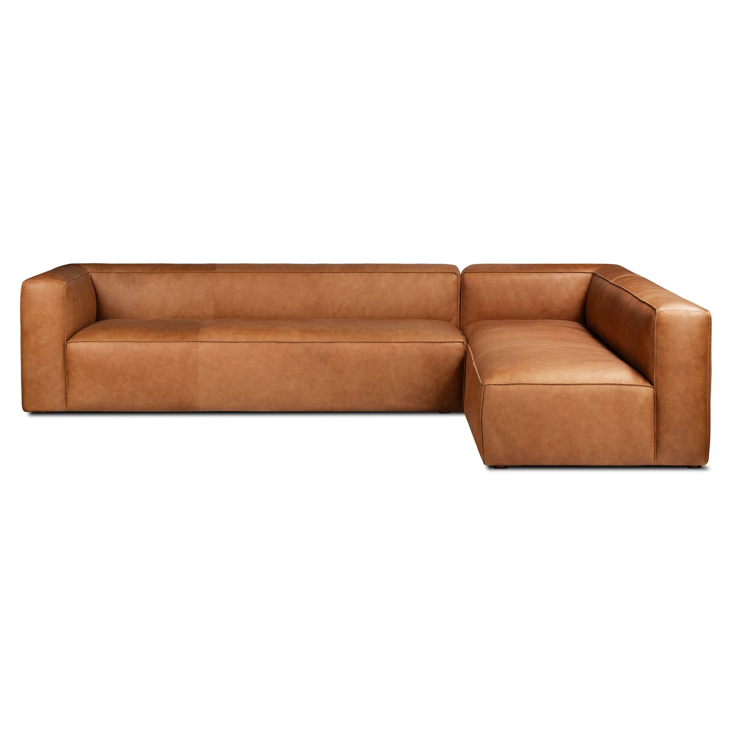 Piazza 123.5" Leather L-Shaped Corner Sectional Sofa | Saddle Tan