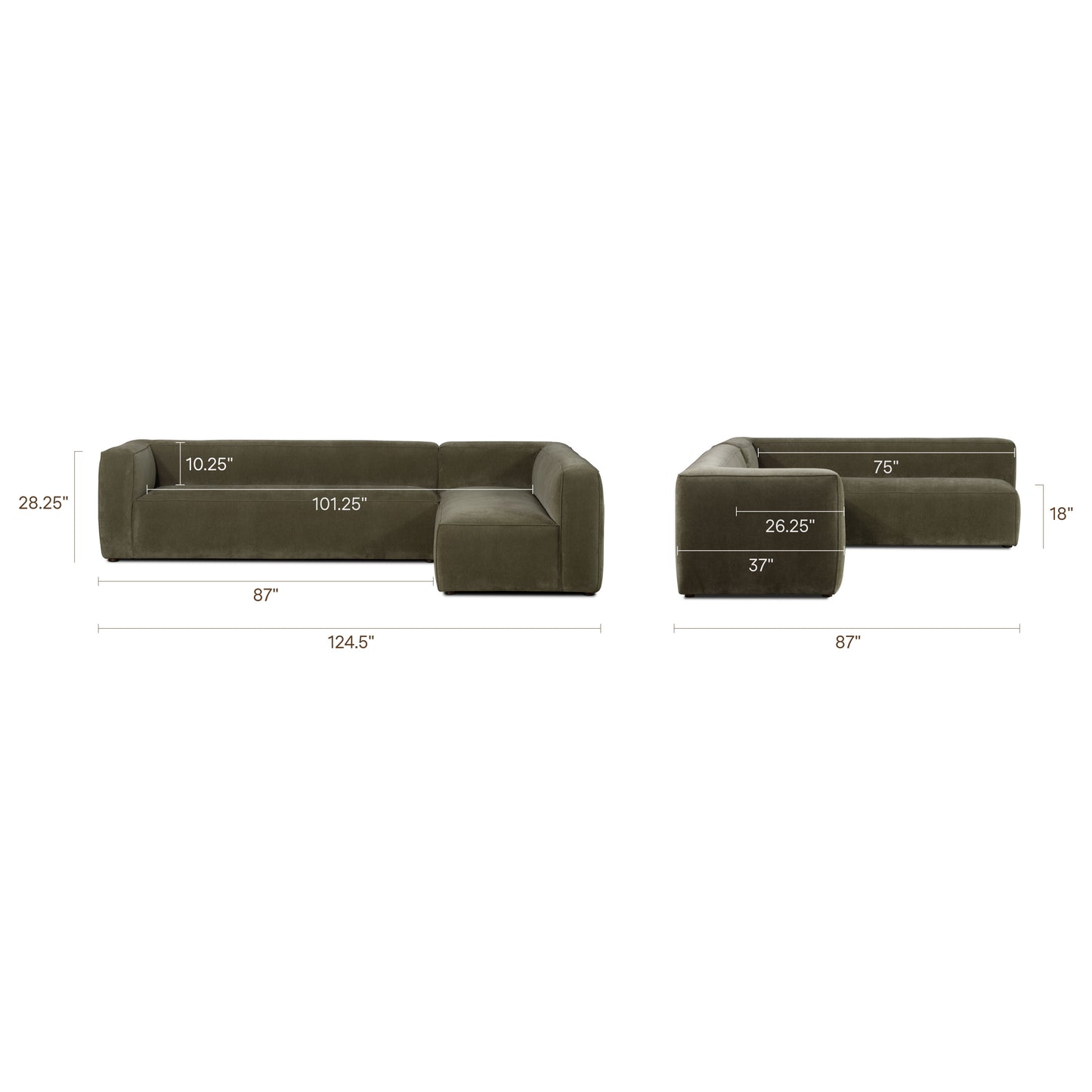 Piazza 124.5" L-Shaped Sectional | Lume Green